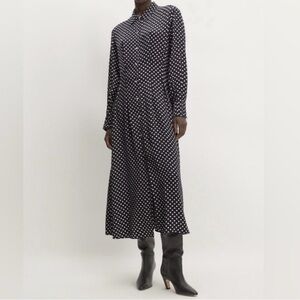 Everlane The Hammered Satin Shirt Midi Dress Polk Dot Black White Women’s Size 2